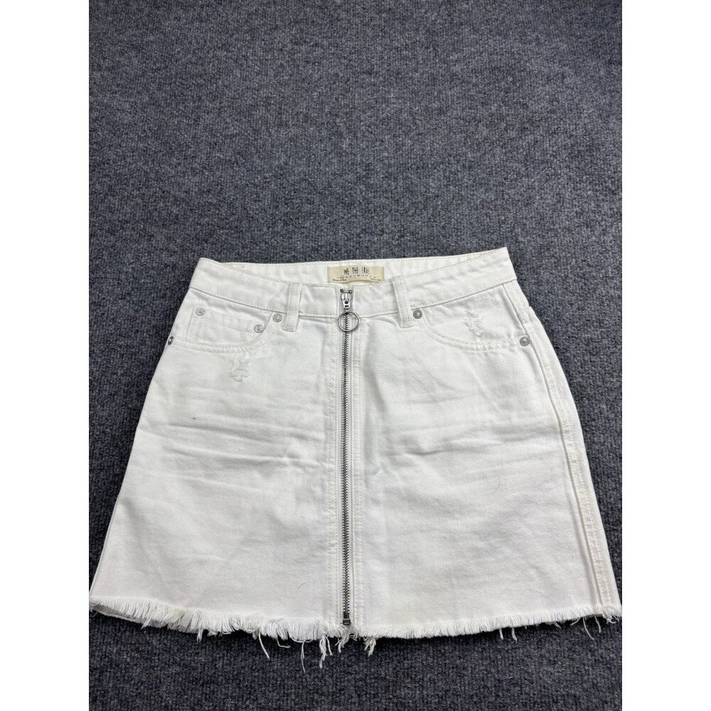 We The Free Skirt Womens 24 White Denim Mini Front Zip Raw Hem High Rise